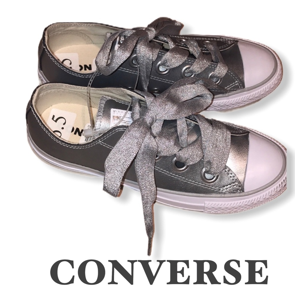 NWT CONVERSE shiny silver sneaker tennis shoes 6.5